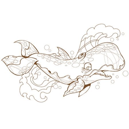 Contour illustration of cute whaleのイラスト素材