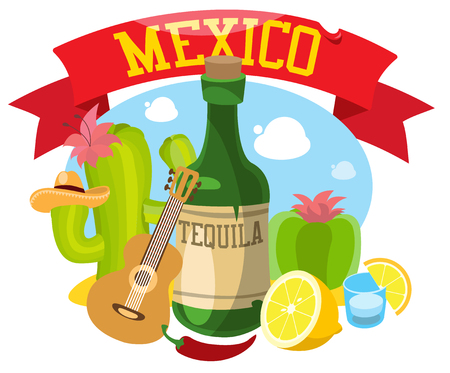 Mexico. Vector illustration with symbols of Mexicoのイラスト素材