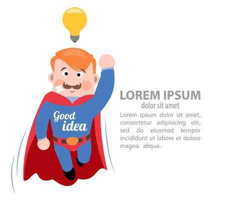 Superhero has an idea. Vector illustration on white background.のイラスト素材