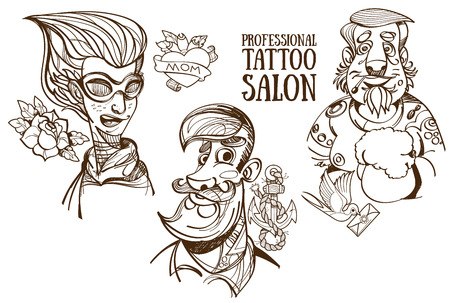 Professional tattoo salon, people, sketchのイラスト素材