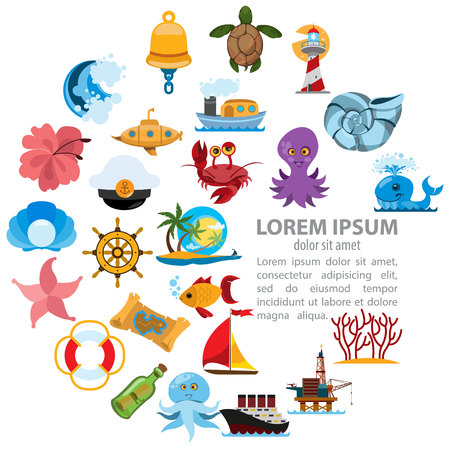 Set of icons on the theme of the seaのイラスト素材