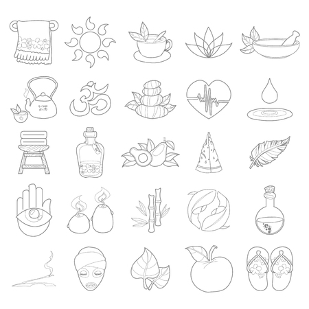 Vector outline spa icons, wellness, healthy lifestyle, health careのイラスト素材