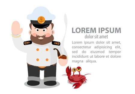 Captain and the crab inphografics illustration isotated on white background with place for text.のイラスト素材