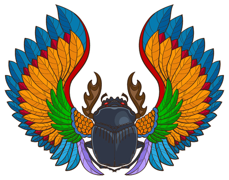 Scarab insect with wings, tattoo style vector illustration.のイラスト素材