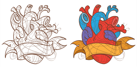 Vector illustration of the human heart, tattoo.のイラスト素材