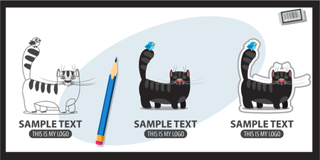 Icons with the image of a black cat with blue bird on the tail.のイラスト素材