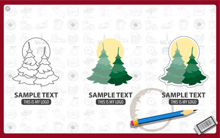 Tree, Christmas fir tree, fir logo. Vector illustration on gray backgroundのイラスト素材