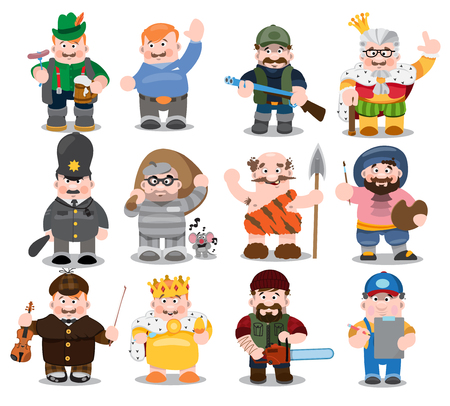 Set of cartoon characters, people, men. Vector illustration on white backgroundのイラスト素材
