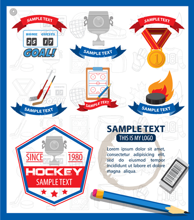 Ice hockey infographics, logos with ribbon. Vector illustration on white backgroundのイラスト素材