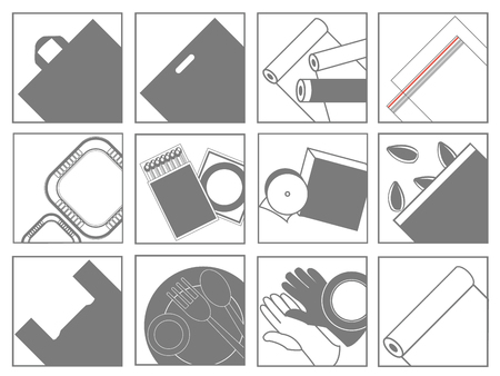 Plastic products, disposable items, disposable things. Vector illustration on white backgroundのイラスト素材