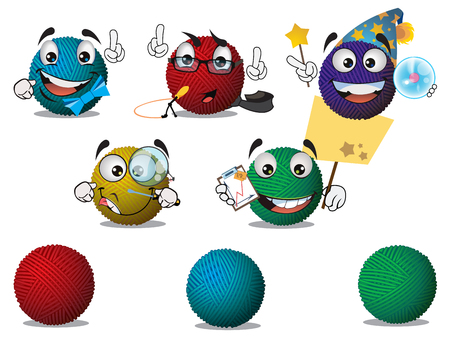 Cartoon charachter knitting ball, vector illustration of knitting ballのイラスト素材