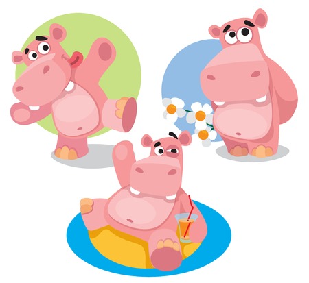 Funny hippos. Vector illustration isolated on white backgroundのイラスト素材