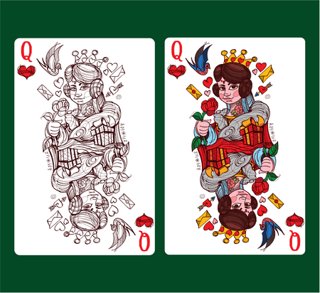 Queen of hearts playing card suit. Vector illustration.のイラスト素材