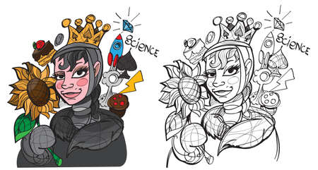 Figure character. The young lady with the symbol spades. Queen of the deck of playing cards.のイラスト素材