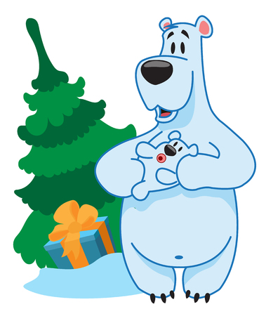 Polar Bear mom and baby, animals, new year, christmasの写真素材