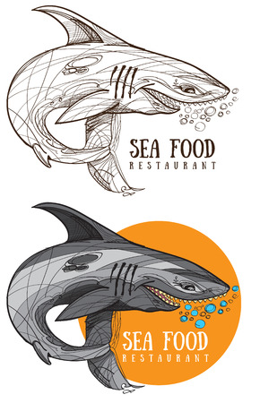 Sea food restaurant shark, logo, menuの写真素材