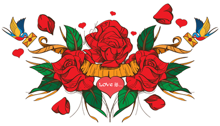 Love is, roses, tattooのイラスト素材