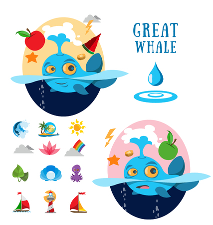 Great whale, ocean iconsのイラスト素材