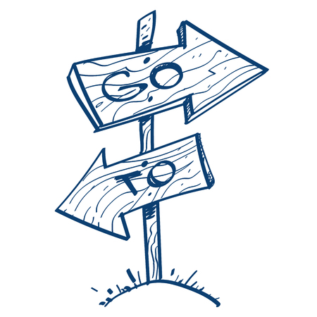 Wooden navigation arrows hand drawn style. Design elements in hand drawn style.のイラスト素材