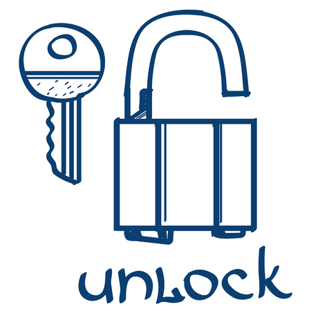 Lock and key icon. Design elements in hand drawn style.のイラスト素材