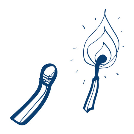Matches with fire icon. Design elements in hand drawn style.のイラスト素材
