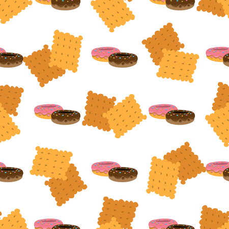 Seamless pattern with crackers and donuts on white background.のイラスト素材