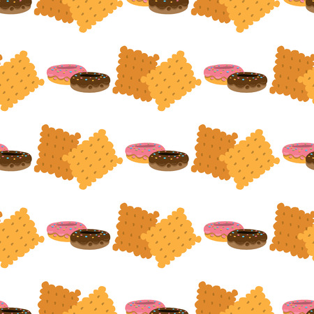 Seamless pattern with crackers and donuts on white background.のイラスト素材