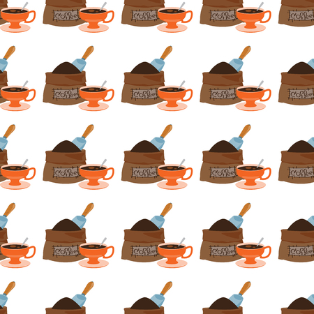 Seamless pattern with illustrations on the theme of coffee. Sack of coffee beans cup.のイラスト素材