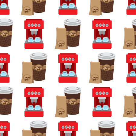 Seamless pattern with illustrations on the theme of coffee. Coffee maker and coffee in the cup.のイラスト素材
