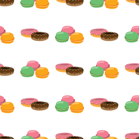 Seamless pattern with macaroon and donuts on white background.のイラスト素材