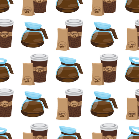 Seamless pattern with illustrations on the theme of coffee. Teapot and cup of coffee.のイラスト素材
