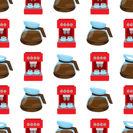 Seamless pattern with illustrations on the theme of coffee. Coffee maker and kettle for brewing coffee.のイラスト素材