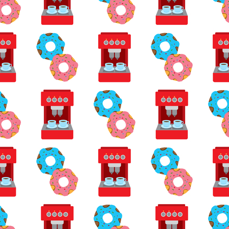 Seamless pattern with illustrations on the theme of coffee. Coffee maker and donuts.のイラスト素材