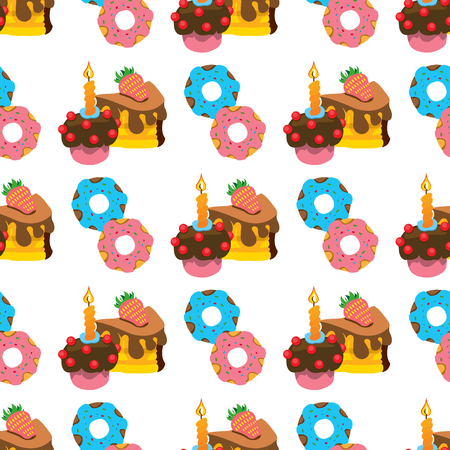 Seamless pattern with donuts and cakes on white background.のイラスト素材