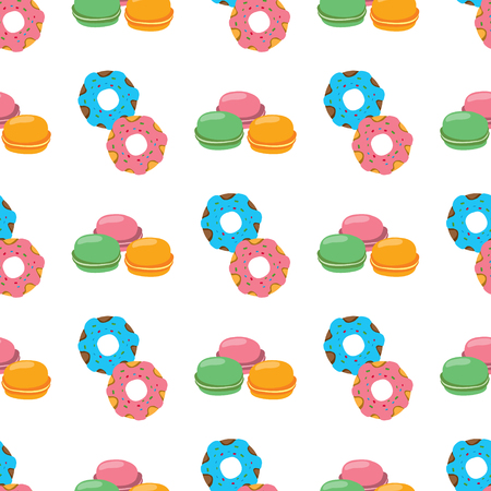 Seamless pattern with macaroon and donuts on white background.のイラスト素材