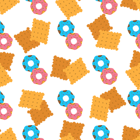 Seamless pattern with crackers and donuts on white background.のイラスト素材