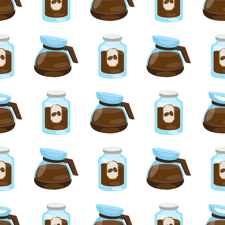 Seamless pattern with illustrations on the theme of coffee. Jar of coffee and a teapot.のイラスト素材