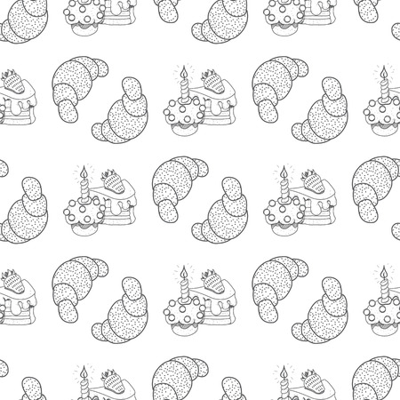 Seamless pattern with outline drawings cakes.のイラスト素材