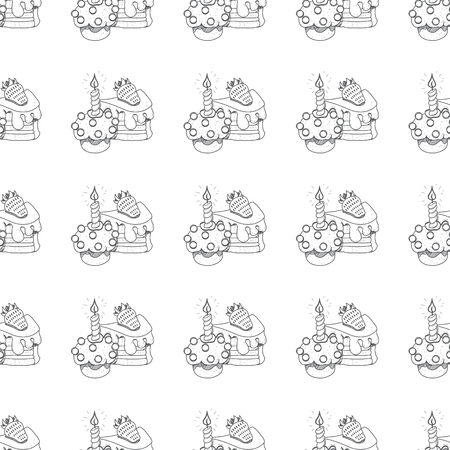 Seamless pattern with outline drawings cakes.のイラスト素材