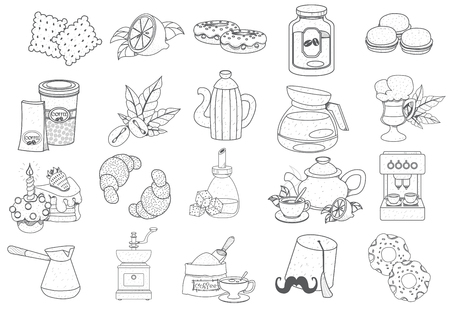 Coffee theme set of icons. Drinks and food. Outline drawings.のイラスト素材
