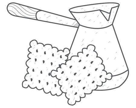 Turkish fresh hot coffee and crackers outline drawingのイラスト素材