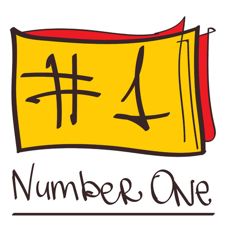 Sticker with the inscription number one colored button with a black outline on a white background in a hand drawn style.のイラスト素材