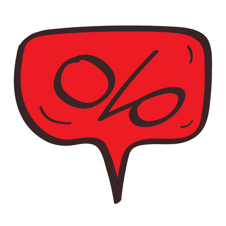 Cloud dialog with a percent sign icon with a black outline on a white background.のイラスト素材