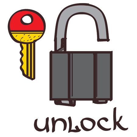 Lock and key clipart color on a white background.のイラスト素材