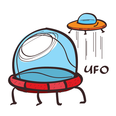 Ufo colored illustration in hand drawing style.のイラスト素材