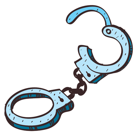 Handcuffs colored illustration in hand drawing styleの写真素材