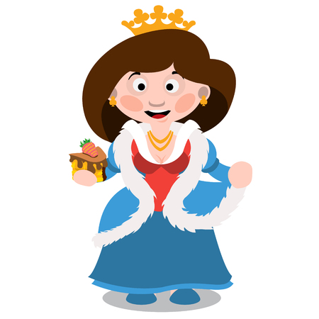 Queen with a cake. Cartoon characters vector.のイラスト素材