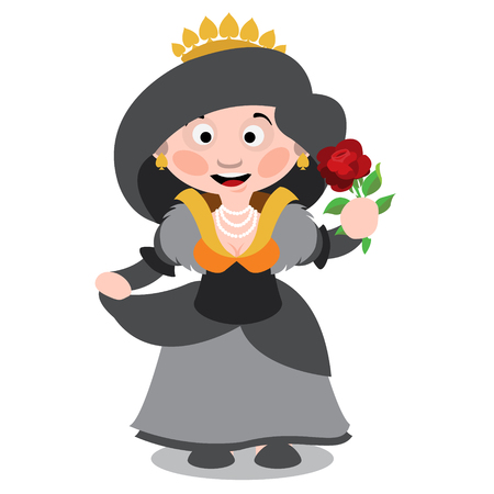 Queen with a flower. Cartoon characters vector.のイラスト素材