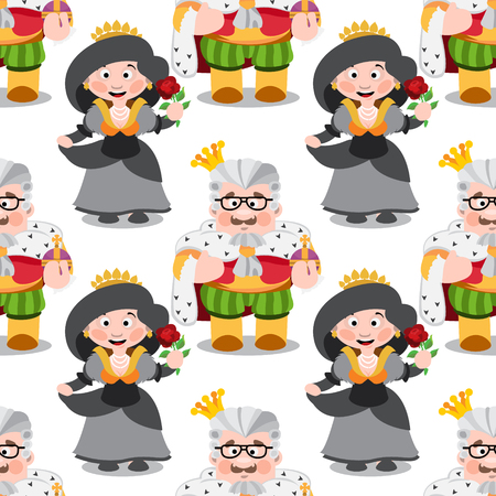 Seamless pattern with cartoon king and queen.のイラスト素材