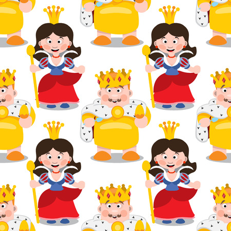 Seamless pattern with cartoon king and queen.のイラスト素材